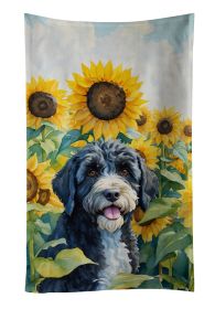 Portuguese Water Dog in Sunflowers Kitchen Towel Dish Cloths Guest Hand Towel Decorative Bathroom Towel for Face,Tea, Dishcloth, Kitchen and Bath