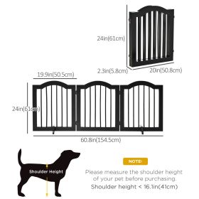 Black 24'H Foldable Dog Gate 3 Panels Freestanding Pet Barrier with Support Feet Indoor Puppy Fence for Small Dogs