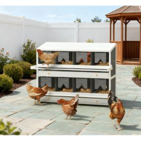 Chicken Nesting Box, 8 Compartment Wood Laying Boxes For Chicken Coop (Option: Grey White)